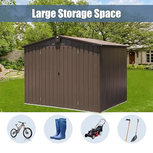 Domi Outdoor Storage Shed 8.2' x 6.2' (8' x 6' Gable Roof / Brown)