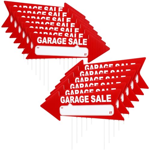 12 Pcs Garage Sale Signs with Stakes Double Sided (Red and White)