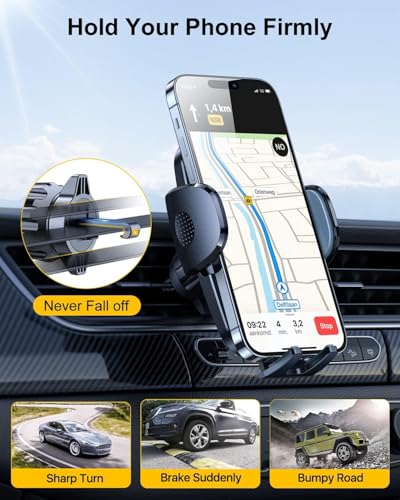 Blue 3-in-1 Phone Mount for Car [2025 Most Stable and Flexible Suction Cup] Vent Dashboard Windshield Cell Phone Holder Car Fit for iPhone, Samsung, All Phone (Blue)