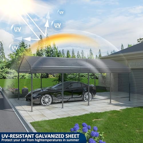 12x20 FT Metal Carport Canopy with Reinforced Base (20x12 FT)
