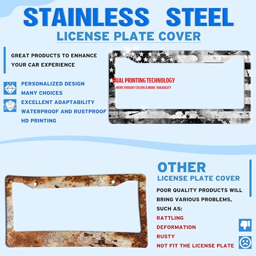 Vintage American Flag License Plate Frame Stainless Steel 6.3 X 12.2 Inch (Vintage American Flag)