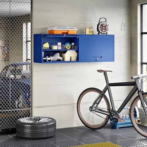 Metal Wall Cabinet with Locking Door and Shelf (21.65"H / Blue)