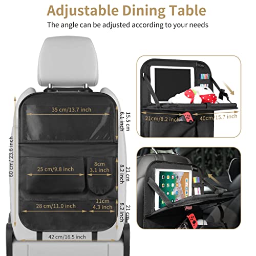 Car Backseat Organizer with Foldable Tablet Holder (Black-3 / 2 Pack with Food Tray)