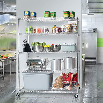 UltraDurable Heavy Duty NSF Solid Steel Wire Rack Storage Unit Wheels (Steel / 5-Tier Shelving, 60" W x 24" D)