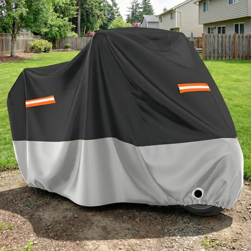 Motorcycle Cover Waterproof Outdoor All Weather Protection (Black & Silver / 86.6")