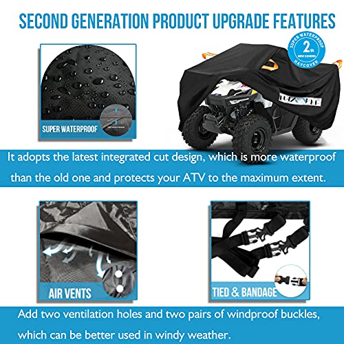 ATV Cover Waterproof for Polaris Sportsman Yamaha Grizzly Honda FourTrax Kawasaki KFX Wheel Car with Air Vents Reflective Strips and Buckle Straps Length up to 83 inches (XL:83*48*45 Inch / Black)