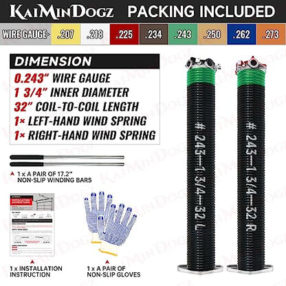 Pair of 1.75" Garage Door Torsion Springs Set with Non (0.243X1.75"X32")