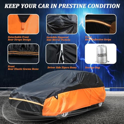 Waterproof Car Cover for Automobiles (Black-Orange / 3XXL：for Sedan(Lenght 191"-200"))