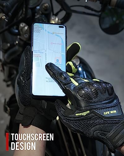 Motorcycle Gloves Touch Screen for Men Women Padding Hard Knuckle Cycling Motorbike ATV Hiking Riding Climbing Glove (Medium / Carbon-Green)