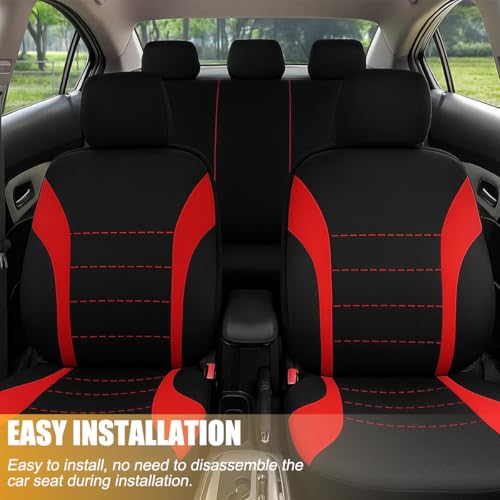 Polyester Full Car Seat Cover Set with Sponge Padding (Red/Black)
