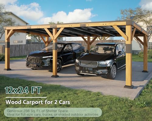 12x24x8.2 FT Heavy Duty Cedar Wood Carport for 2 Cars (12x24x8.2 FT)