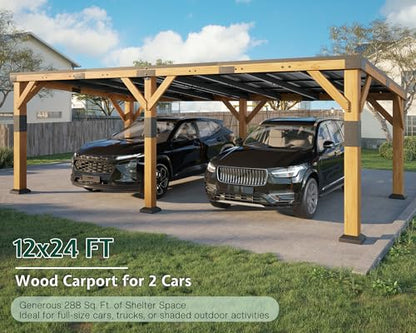 12x24x8.2 FT Heavy Duty Cedar Wood Carport for 2 Cars (12x24x8.2 FT)