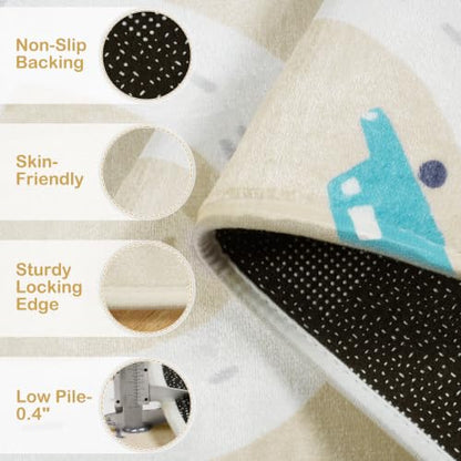 Kids Car Rug 3'x5' Washable Non (Tan / 3'x5')