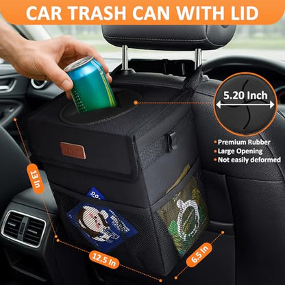 Car Trash Can with Lid Leak Proof Car Accessories for Women (4.2 Gallons / Black)