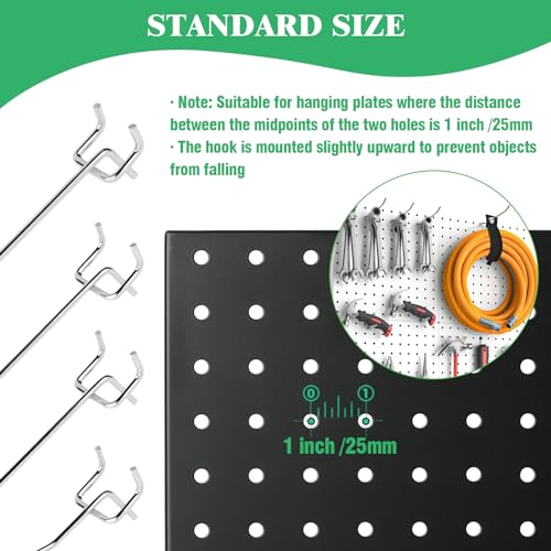 60Pcs 2" 4" 6" 8" Pegboard Hooks Assortment Set (2/4/6/8 Inches / Silver)