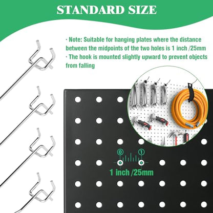 60Pcs 2" 4" 6" 8" Pegboard Hooks Assortment Set (2/4/6/8 Inches / Silver)
