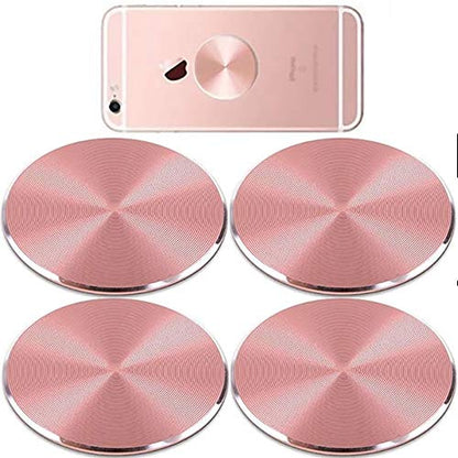 Cute Pink Metal Plates Set 4 Pack for Magnetic Car Mount. Kit of 4 Rose Gold Round Discs Without Holes for Phone Holder (Rose Gold)