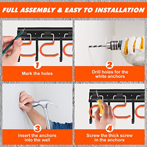 17'' All Metal Garden Tool Organizer Adjustable Garage Tool Organizer Wall Mount Garage Organizers and Storage with Heavy Duty Hooks Tool Hangers for Garage Wall (17inch)