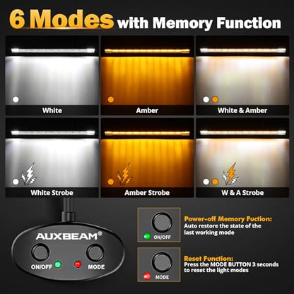 50 Inch LED Straight Light Bar 6 Modes Amber White Strobe Lights (Amber White 50" Straight)