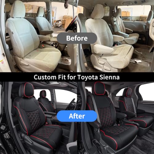 Car Sienna Seat Covers 2021 (Black with Red Piping / 2021-2026 Limited & Platinum, 2nd Row W/Legrest)