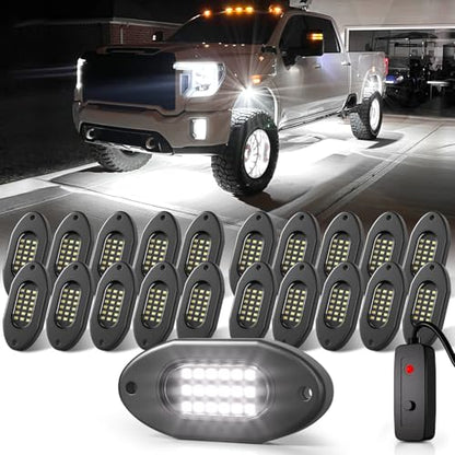 Pure White Rock Lights for Trucks 20 Pods with Switch 6000K (Pure White / 20 Pods)