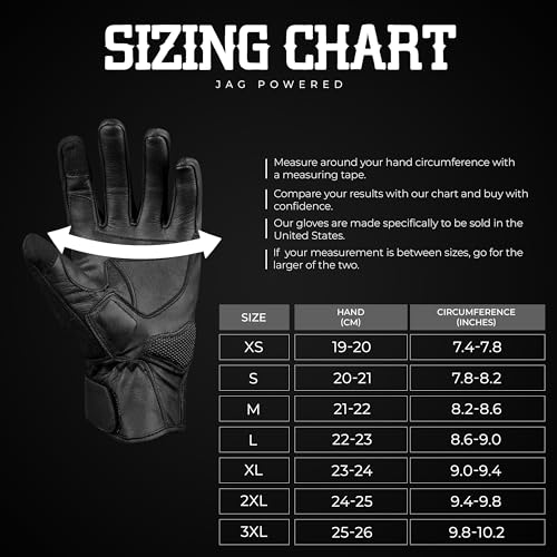 Leather Motorcycle Motorbike Knuckle Protection Powersports Gloves (Black / 3X-Large)