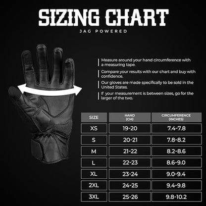 Leather Motorcycle Motorbike Knuckle Protection Powersports Gloves (Black / 3X-Large)