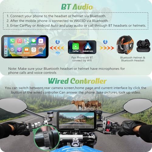 W603D 6.3" Motorcycle GPS Carplay Screen with 1080P Dual Cameras (6.3 inch)