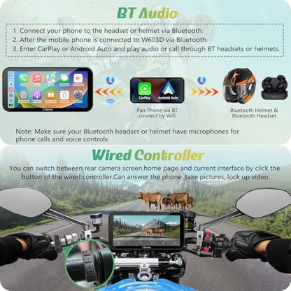 W603D 6.3" Motorcycle GPS Carplay Screen with 1080P Dual Cameras (6.3 inch)