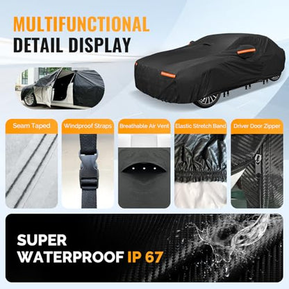 30 Layers Car Cover for Automobiles All Weather Waterproof (Black / Fit Sedans 201"-210")