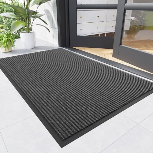 Front Door Mat (4' x 6' (Rectangular) / Gray-stripe)