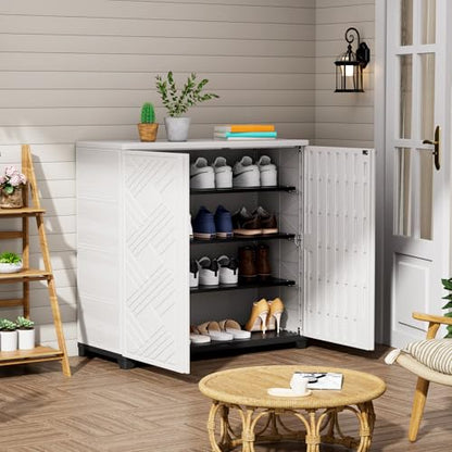 Indoor Outdoor Storage Cabinet Waterproof (Cabinet With 1 Shelf, White)