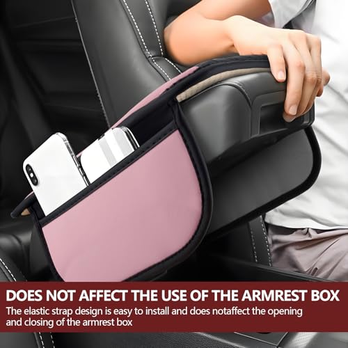 Leather Car Center Console Cover with Side Storage Pockets (BlackPink)