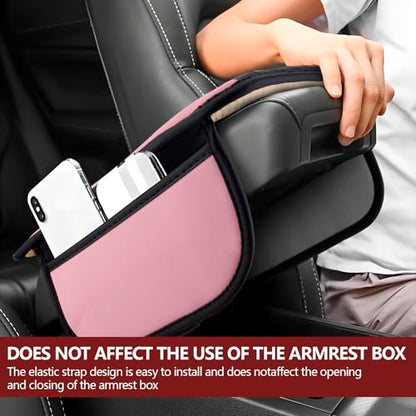 Leather Car Center Console Cover with Side Storage Pockets (BlackPink)