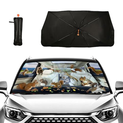 Squirrels Car Shade Front Windshield Umbrella Foldable Windshield Umbrella Sun Visor Car Shade Umbrella Keep Vehicle Cool (One Size / Squirrels)