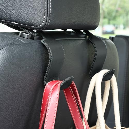 4 Pack Car Headrest Hooks Holds 55lbs Seat Storage Organizer for Bags (Leather Black)