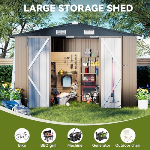 Shed Outdoor Storage Shed Metal (Brown / 10'*10')