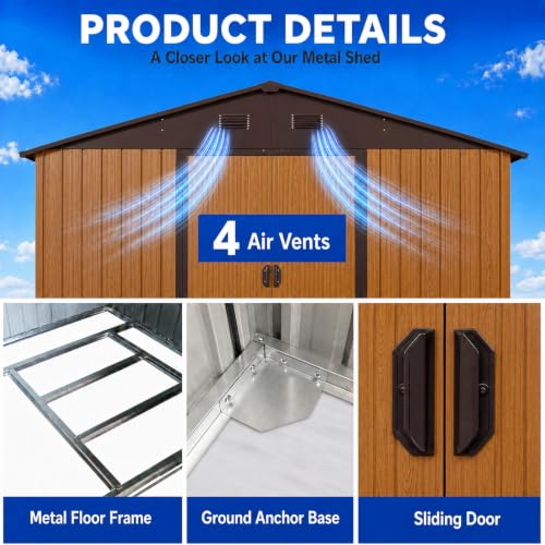 8x10 FT Outdoor Storage Shed (8x10 FT/No Window / Coffee)