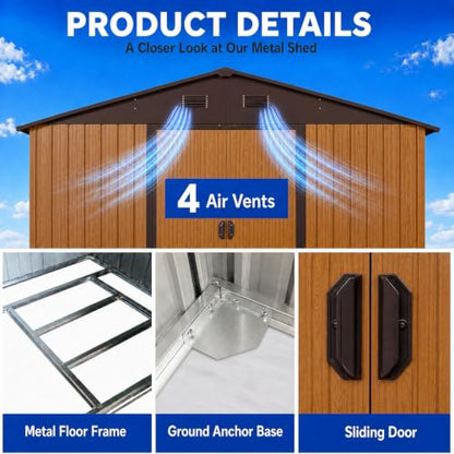 8x10 FT Outdoor Storage Shed (8x10 FT/No Window / Coffee)