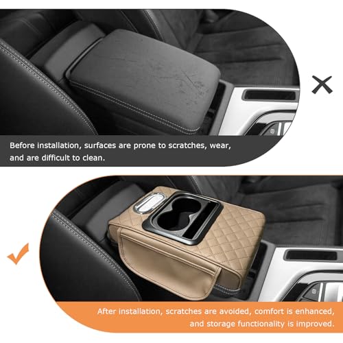 Car Center Console Armrest Pillow (Embroidered / Beige)