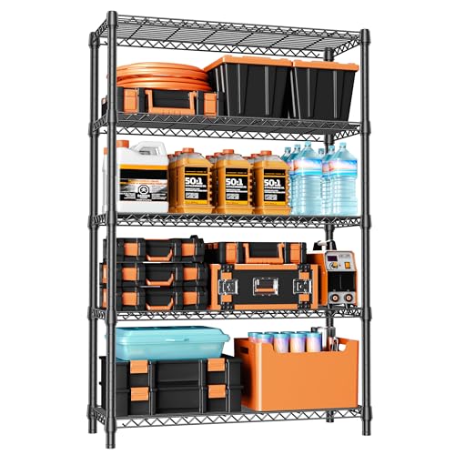 1750 LBS Garage Shelving Wide Storage Shelves Metal Shelves Heavy Duty Adjustable Utility Shelf Rack (5 Tier, 15.7" D x 45.3" W x 70.9" H / Black)