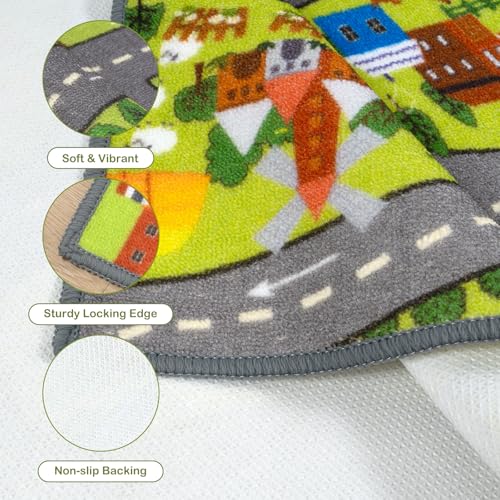 Washable Kids City Road Play Rug (3'3" x 6'7" / Green City1)