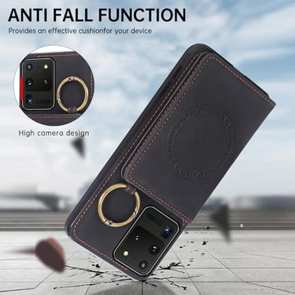 Compatible with Samsung Galaxy S20 Ultra 5G Wallet Case Screen Protector Crossbody Shoulder Strap Ring Buckle Stand Card Holder Magnetic Car Mount Phone Cover for S20ultra 20ultra G5 Women Men Black (Black / for S20 Ultra)