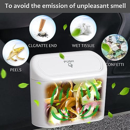 Car Trash Can with Lid (White)