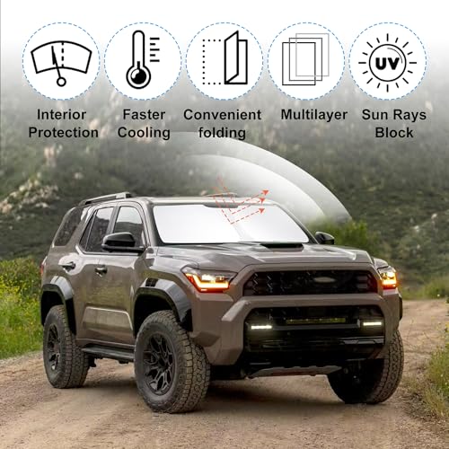 Sun Shade for Toyota 4Runner 2025 2026 Accessories Windshield Sun Shade Window Shade UV Rays Protection Sun Visor Cover with Steering Wheel Sunshade Storage Bag (Windshield Sunshade for Toyota 4Runner 2025 2026)
