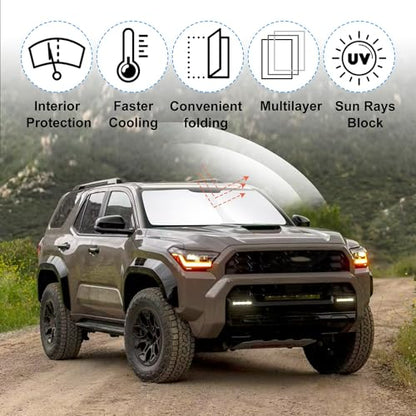 Sun Shade for Toyota 4Runner 2025 2026 Accessories Windshield Sun Shade Window Shade UV Rays Protection Sun Visor Cover with Steering Wheel Sunshade Storage Bag (Windshield Sunshade for Toyota 4Runner 2025 2026)