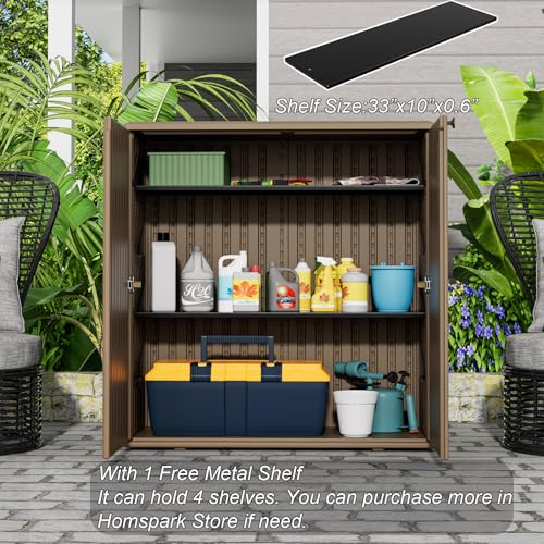 Indoor Outdoor Storage Cabinet with Doors and Shelf (Brown)