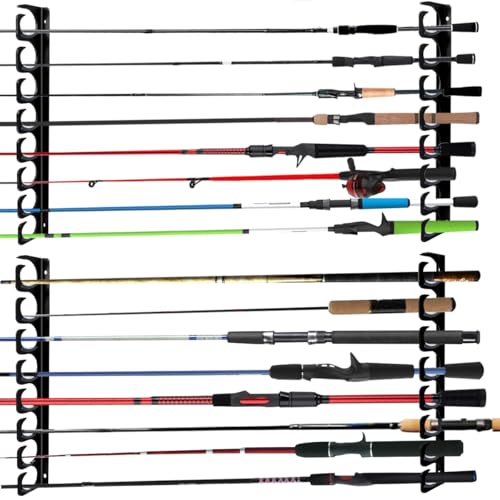Wall Mounted Fishing Rod Rack Holder Ceiling Storage Hook Hanger Display Metal Horizontal Rack Oranizer Poles Steel Racks Holds up to 16 Rods with Soft Protective Pad for Garage Cabin and Basement (Store 16 Rod)