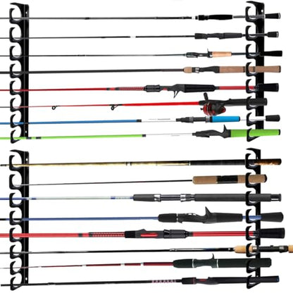 Wall Mounted Fishing Rod Rack Holder Ceiling Storage Hook Hanger Display Metal Horizontal Rack Oranizer Poles Steel Racks Holds up to 16 Rods with Soft Protective Pad for Garage Cabin and Basement (Store 16 Rod)