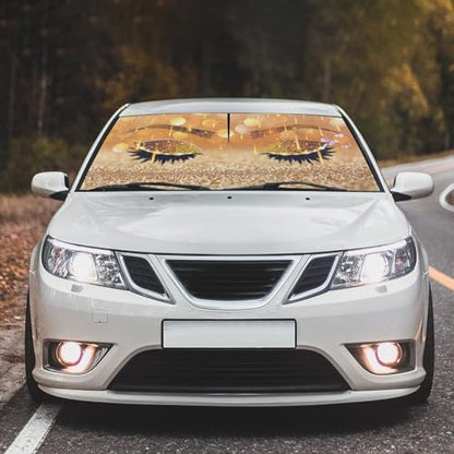 Hello Girl Gorgeous Eyelash Car Windshield Sunshade Umbrella Car Foldable Umbrella Sunshade for Front Window UV Reflector Auto Windshield Umbrella Sun Shades Cover for Most Vehicles 57'' X 30'' (57'' X 30'' / style-AB16)